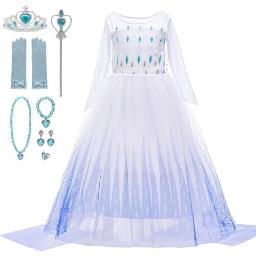 Frozen 2 New Elsa White Dress Carnival Princess Costume Snow Queen 2 Elsa Dresses Child Halloween Birthday Party Frocks Clothing