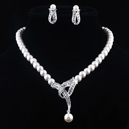 Women Fashion Faux Pearl Choker Necklace Earrings Wedding Party Jewelry Set Gift new