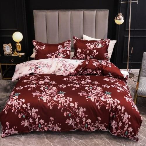 3pcs Traditional Chinese Style Bedding Set Flower Leaf Reactive Printing Duvet Cover Set with Pillow Case Bedclothes Quilt Cover