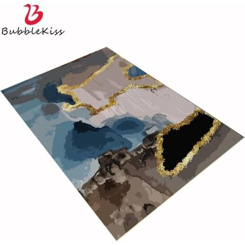 Bubble Kiss Carpets For Living Room European Abstract Floor Mat Blue Gold Ink Pattern Carpet Fashion Home Custom Washable Rug