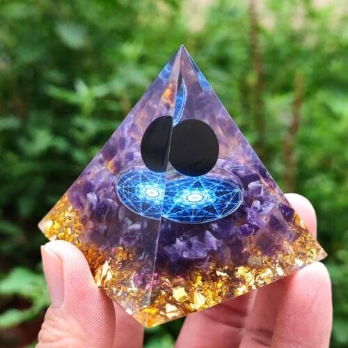 Healing Crystal Orgonite Pyramid Healing Reiki Chakra Stones Amethyst Energy Orgone Pyramide EMF Protection Meditation Tool