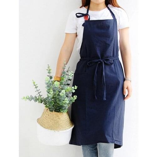 Fashion Unisex Solid Color Front Lace Up Pocket Home Kitchen Cafe Cooking Apron