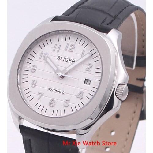 Bliger 40mm Automatic Mechanical Men Watch Luxury Brand Square Watch Case Leather Strap Sapphire Glass Luminous Wristwatch Men