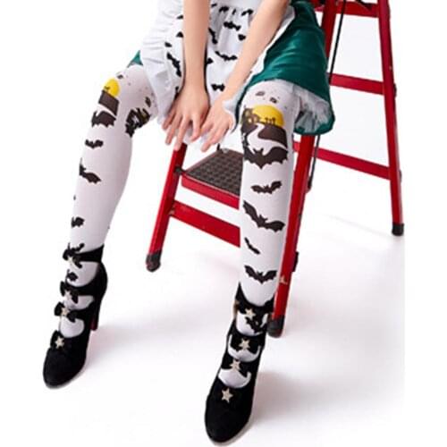 Halloween Funny Bat Pattern Long Socks Wear-resistant Thigh High Socks Witch Pattern for Party