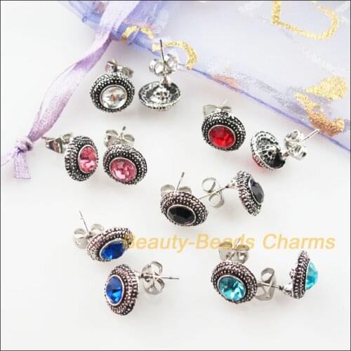 New 12Pcs Tibetan Silver Color Mixed Crystal Wire Earrings Hooks Findings 10x15mm