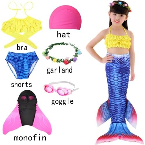 New Cartoon Swimwear Lovely Kids Baby Girls With Hat Sets Swim Suit Mermaid Tail Top Shorts Swimsuit Swim Wear Bathing Costume