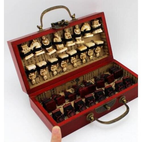 Crafts decor Asian Miniature foldable chess board terracotta Warriors portable gift box