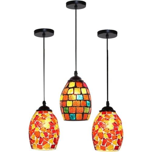 Pendant Lights Mosaic Stained Glass Lampshade E27 Vintage Hanging Lamps Coffee Bar Hotel Lighting