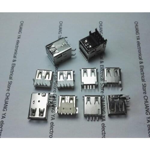 USB A female socket connectors 90 or 180 degrees / SMD / Side insert / Welding wire type / Double-deck