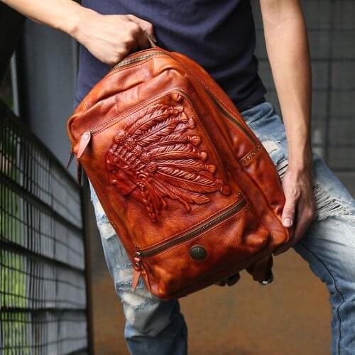 Luxury Vintage Leather Men Backpack 15.6 Inch Laptop Bag Shoulder Bags Men Travel Backpacks Large Capacity School Backpacks Big