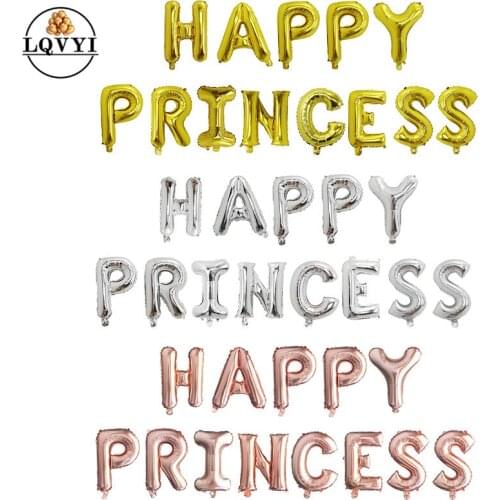 Rose Gold silver Balloons Letters HAPPY PRINCESS Wedding Decor Engaged Bride Baby Birthday Party Anniversary Celebrate Banner