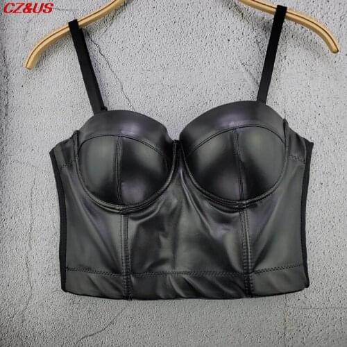 Sexy PU Underwear Summer 2021 New Women Sexy PU Leather Black Red Tops Camisole Ladies Trendy High Street Adjustable Crop Tops