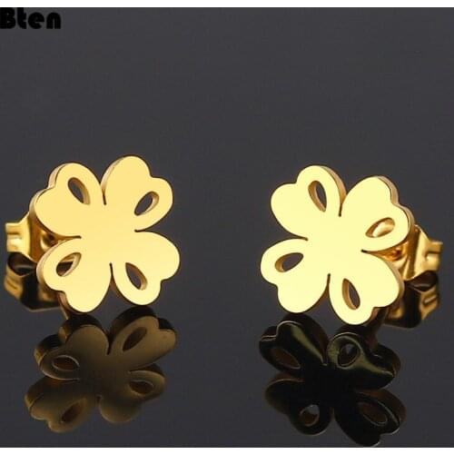 Bten Stainless Steel Stud Earring For Women Man Clover Gold And Silver Color Lovers Engagement Jewelry Drop Shipping