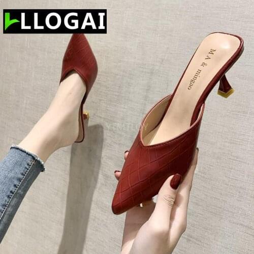 LLOGAI new Women Slippers Slip On Slides Fashion Candy Color Mule Breathable Shoes Sandals Mujer Zapatillas Mujer