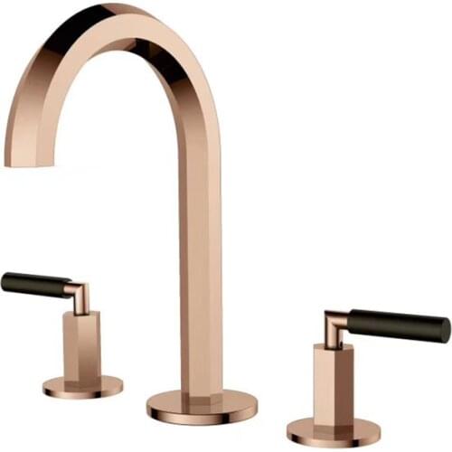 Bathroom basin mixer faucet double handle Three Hole Widespread Basin Mixer Hot And Cold Gold Water Wash basin Faucet