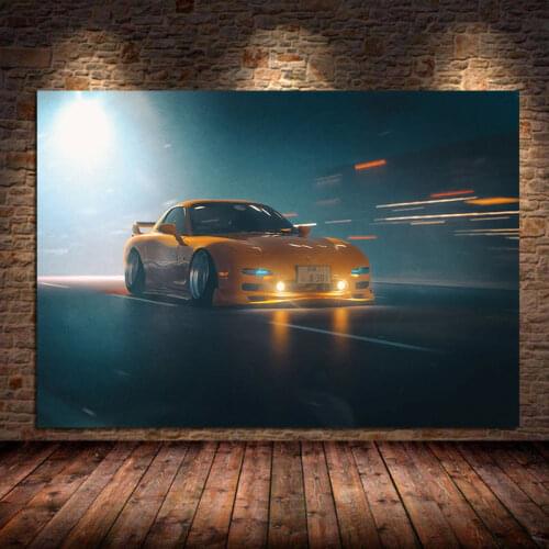 Modern Canvas Painting Mazda RX7 Yellow Modified Car Picture Wall Art Posters and Prints for Living Room Home Decoration Cuadros