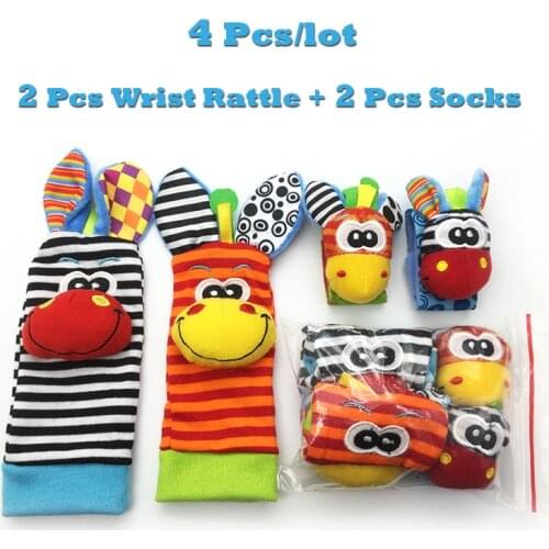 Sozzy 4 pcs/lot (4 pcs=2 pcs waist+2 pcs socks), baby rattle toys Sozzy Garden Bug Wrist Rattle and Foot Socks
