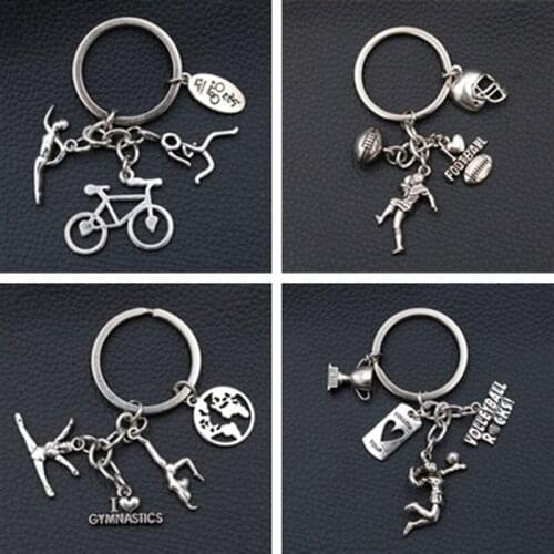 WKOUD Creative Sports Keychain Running Charm Swimming Charm Riding Charm Football Charm Gymnastics Charm Volleyball Charm 1pcs