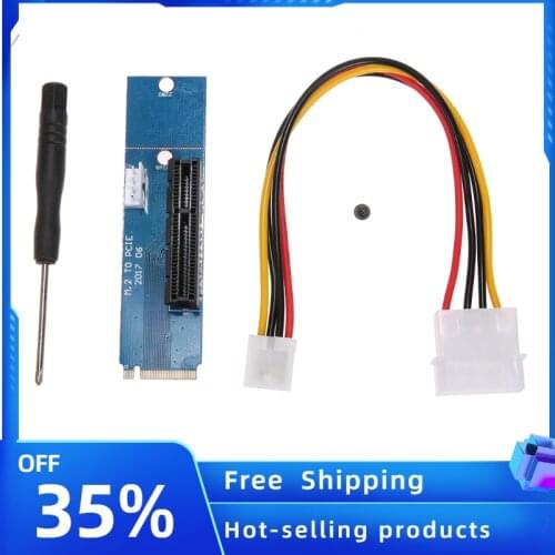 1pc PCI-E Extension Card M.2 NGFF SSD to PCI-E 4X Converter Adapter Card with Power Cable for BTC Miner Mining Blue