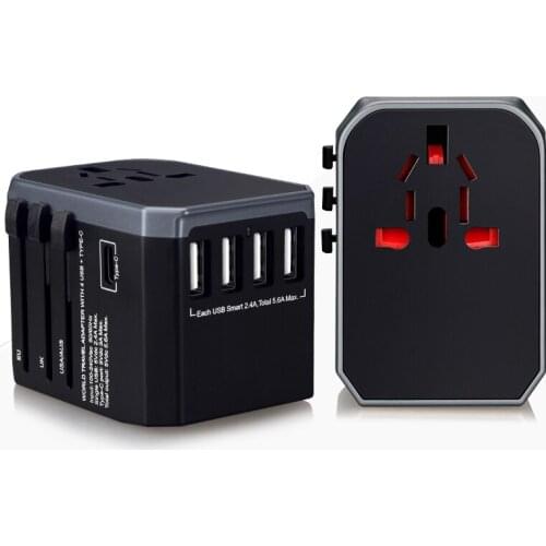 Universal Travel Adapter with Type-C 4 USB Port Plug Sockets Converter Charger for Cell phone Tablet