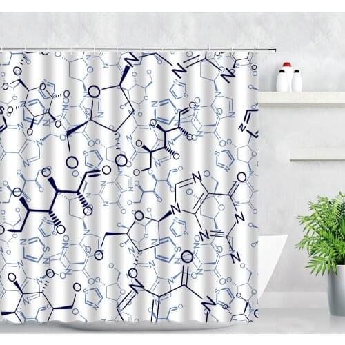 Abstract Blue Chemistry Symbol Shower Curtains Geometric Pattern Print Children Bathroom Decor Screens Fabric Partition Curtain