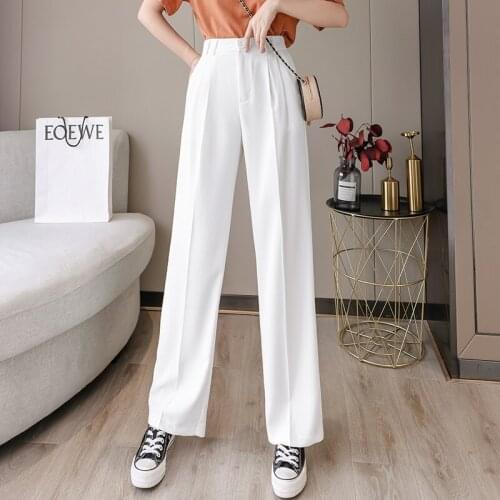 2021 Women Loose Wide Leg Pants Suit Pants High Waisted Trouser Office Chic Button Zip Elegant Casual Woman Pants Female Bottoms
