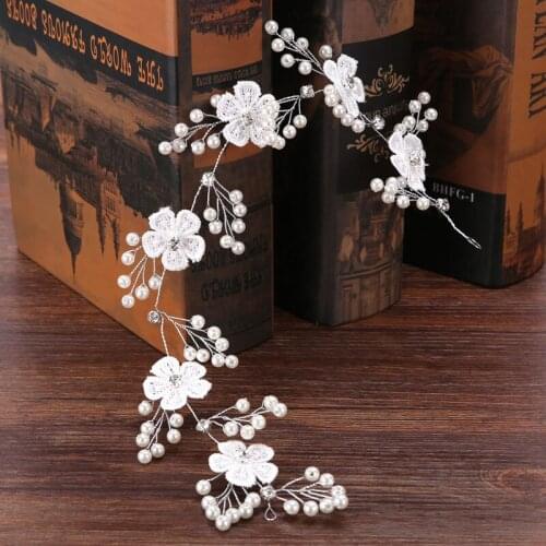 Handmade Headbands For Women White Lace Flower Tiaras Crystal Pearl Hairband Wedding Bride Crown Hair Accessories EA