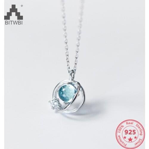 925 Silver Necklace Female Japanese Single Necklace Trend Universe Planet Clavicle Chain Necklace Jewelry