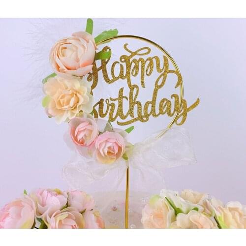 1pc Iron Art Round Cake Insert With Flower DIY Birthday Party Decoration Supplies