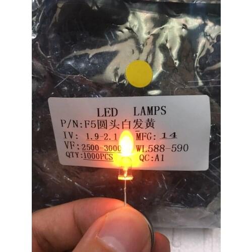 100pcs//F5 round head 5mm yellow Super Bright Diffused LED Light Lamps fog / 5mm LED LAMPS yellow