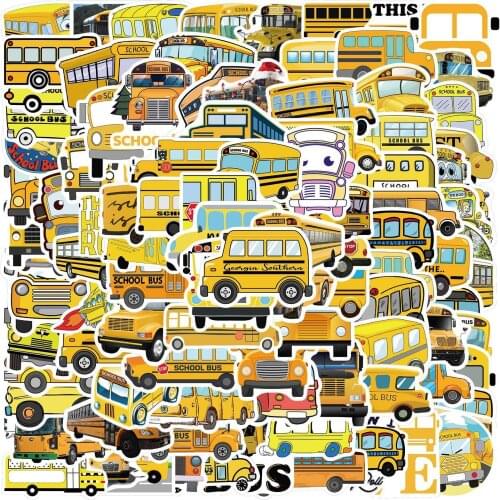 100pcs/SET Cute School Bus Theme Sticker Waterproof fit Car Laptop Skateboard Surfboard Luggage Bicycle Kids Toy Home Decor