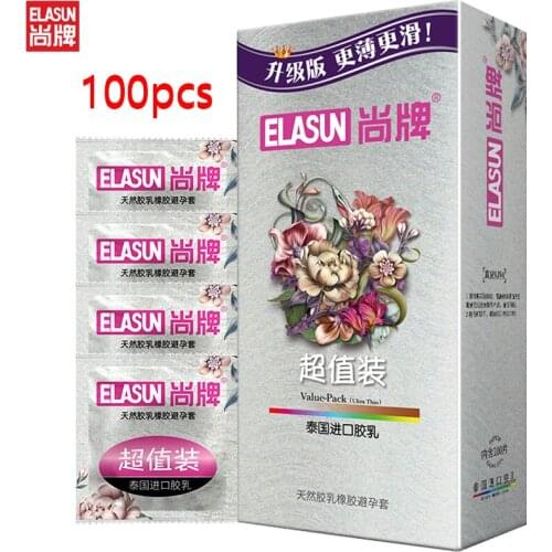 100 pcs/pack ELASUN Ultra Thin penis Condoms Oil Quality Natural latex for couples Contraception Device Rubber Condoms For Men