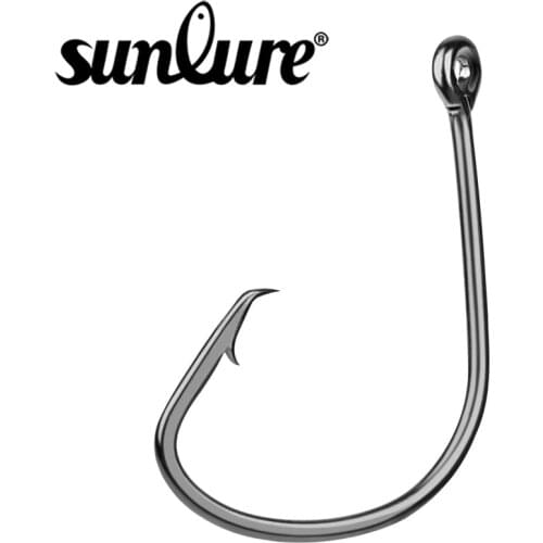 100pc Fishing Hooks Black Color Octopus/Circle Sport Circle Fish Hook Jig Big 1#-5/0# Size Bass Single Hook