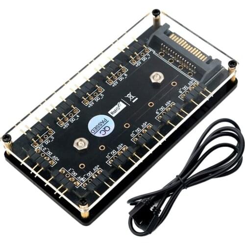 12 Way 5V RGB LED Splitter Hub with PMMA Case and Magnetic Standoff for ASUS/MSI 5V 3Pin LED Controller Black