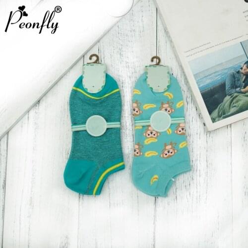 2pari PEONFLY Women Socks Monkey banana striped absorbent breathable cotton socks cartoon wind seasons Boat ladies