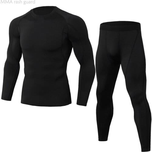 High Quality Autumn Winter Thermal Underwear Set Men Black Long Johns Base Layer Thermal Compression Tights Leggings 2-pc /set