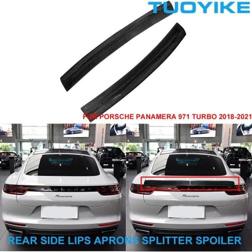 2PCS Car Styling Real Dry Carbon Fiber Rear Truck Lip Aprons Splitter Spoiler Trim Cover For Porsche Panamera 971 Turbo 2018-21
