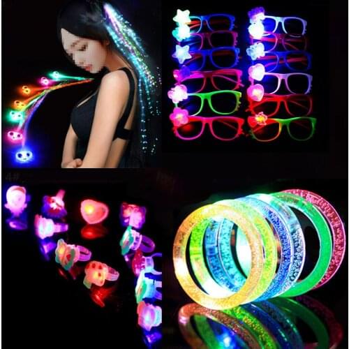 20pcs Cartoon Light Up Soft Jelly Bracelet Rings Brooch LED Flashing Maracas Light Sticks Toy Gift Glow Party Birthday Christmas