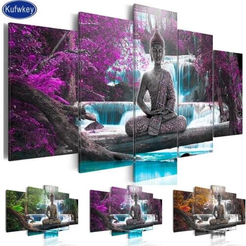 5 pcs/set Buddha Diamond Embroidery square 5d mosaic Full round drill Forest landscape Waterfull Diamond Painting Cross Stitch