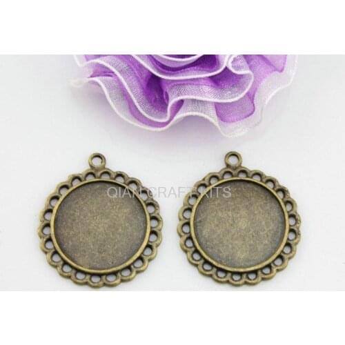 60pcs cameo base setting bezels antique bronze zinc alloy Charm Pendant drops for DIY inlay tray 20mm out 26mm lead free