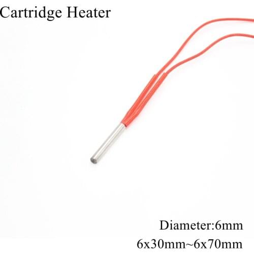 6x30mm 6x40mm 6x50mm 6x60mm 6x70mm 12V 24V 110V 220V 6mm Ceramic Cartridge Heater Tube Heating For 3D Printer 50W 100W 150W 200W