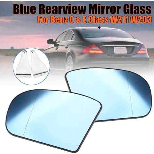 Pair Car Side Rear View Mirror Blue Anti Glare Heated Rearview Mirror Glass For Benz C & E Class W211 W203