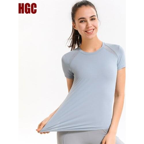 Blouse Sports T-shirt Womens Summer Short Sleeve Quick Drying Yoga Gym Mesh Breathable Slim Running Elastic Fitness Top HGC