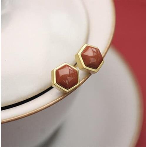 Natural Hetian white jade geometric Earrings Chinese style retro small exquisite cool charm elegant womens brand jewelry