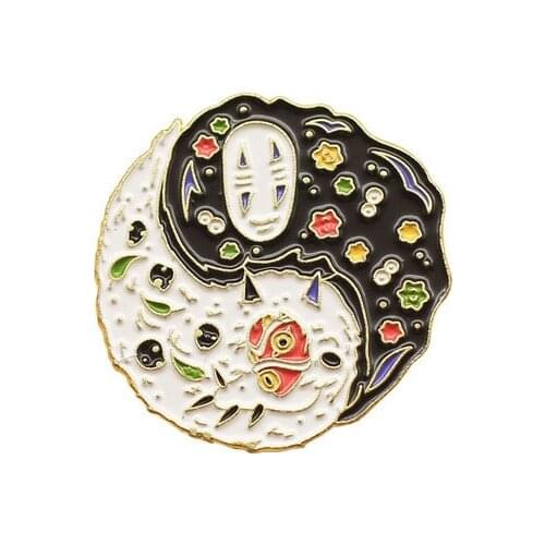 Anime No-Face Enamel Pins Collect Creativity Yin And Yang Metal Cartoon Brooch Backpack Lapel Badge Men Women Fashion Jewelry