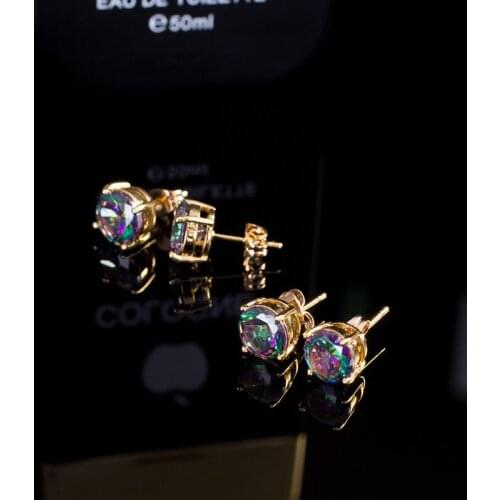 Classic Round Cut Mystical Zircon Stud Earrings for Men Women 6/8MM Crystal Earrings Hip Hop Jewelry Party Gifts