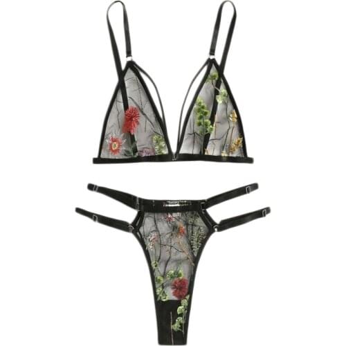 Sexy Underwear Set Breathable Bralette with Sexy Embroidery Lingerie Set Bra