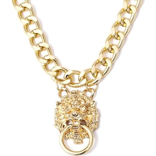 Punk Hip-hop Gothic Short Chain Exaggerated Metal Lion Head Pendant Collar Necklace Womens Gold Choker Jewelry Accessories