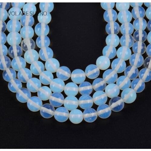 Natural White Opal Stone Round Loose Beads For Jewelry Making 4-12mm Spacer Beads Fit Diy Womens Bracelets Necklace 15‘’ Strand