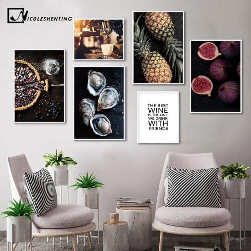 Food Kitchen Poster Wall Art Canvas Print Blueberry Pie Fig Coffee Painting Decorative Picture Modern Dining Room Decoration